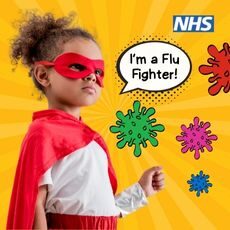 I'm a flu fighter young child in superhero mask